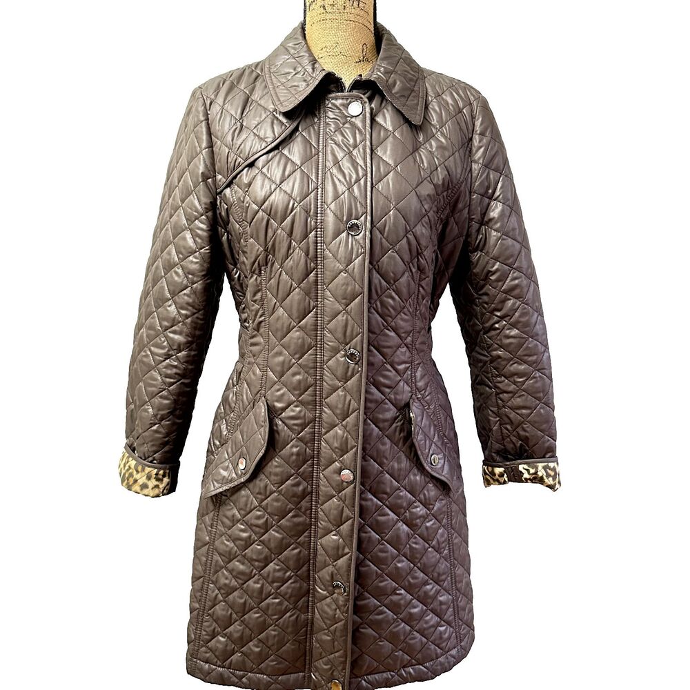 CONCEPT K Women's Overcoat SZ 38/8 Brown Quilted Shoftshell Removable Fur Collar